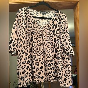 Davi & Dani ruffle sleeve leopard print shirt, 3x
